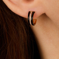 Single Double C buckle in 14K pink gold set with diamonds - Black