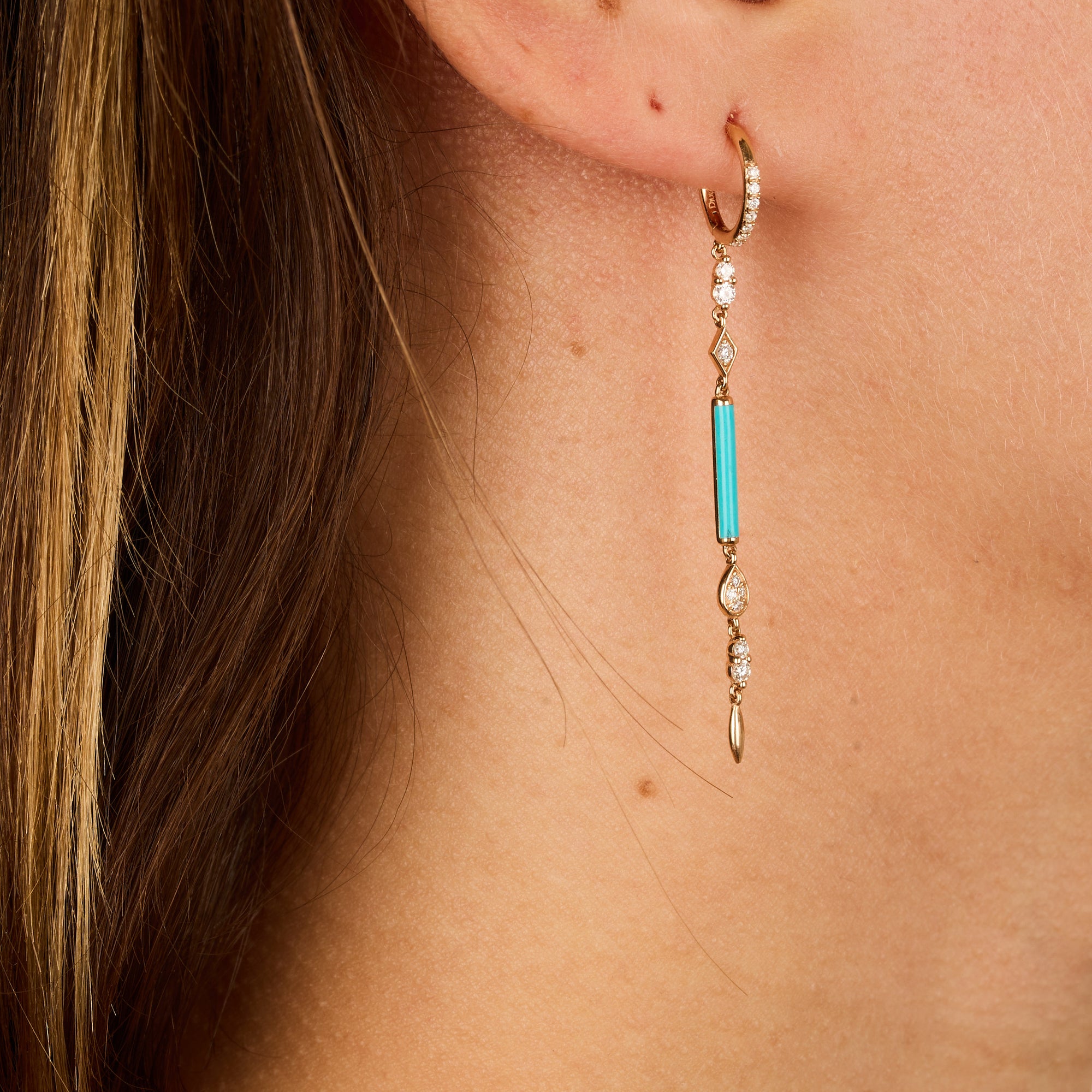 Bleu / Bijou d'Oreille Marbella en Or rose 14K serti de diamants - Bleu