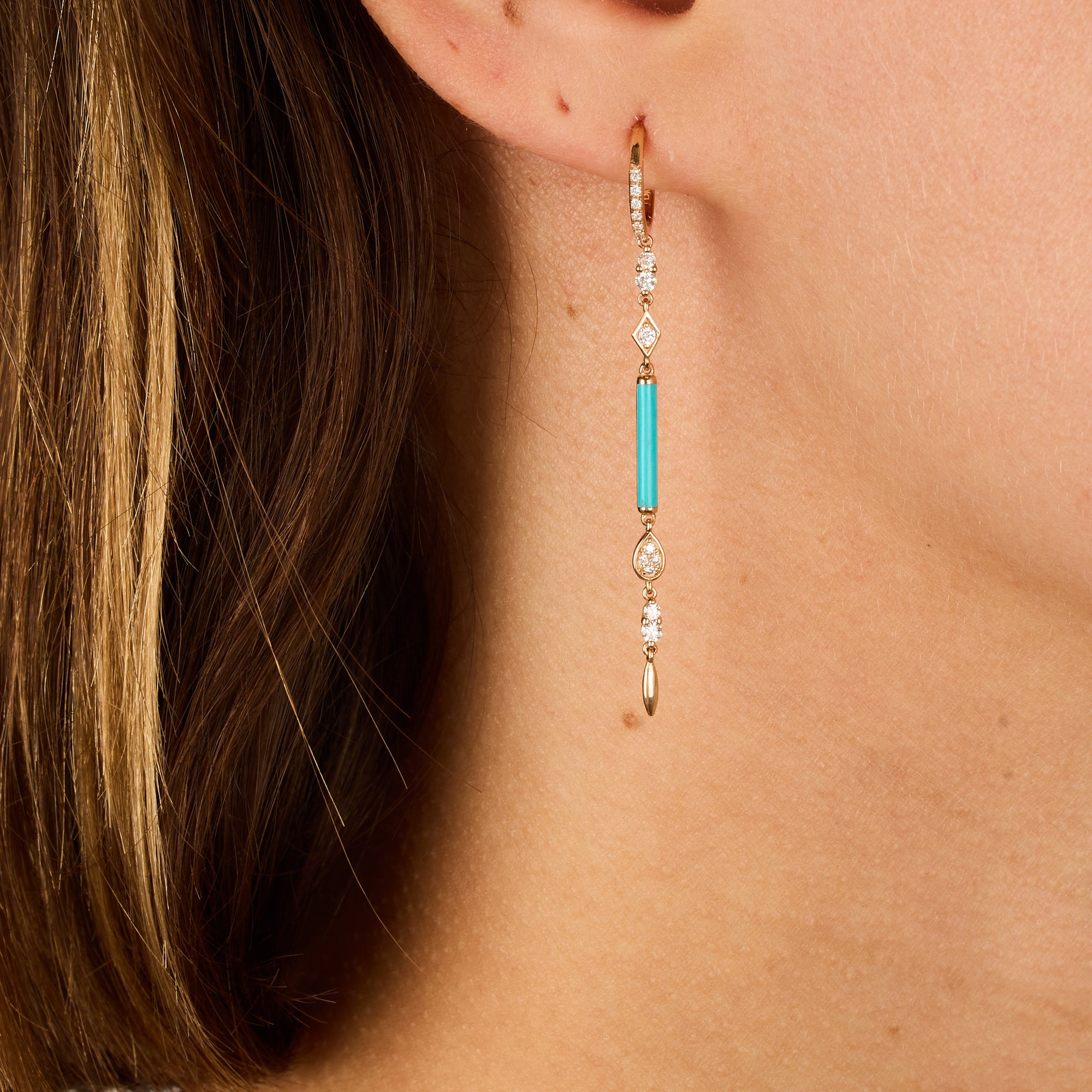 Bleu / Bijou d'Oreille Marbella en Or rose 14K serti de diamants - Bleu