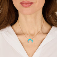 Bleu Turquoise / Collier Corne en Or rose 14K serti de diamants - Bleu Turquoise