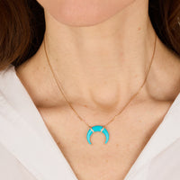 Bleu Turquoise / Collier Corne en Or rose 14K serti de diamants - Bleu Turquoise