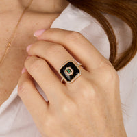 Noir Emeraude / Bague Square Email en Or rose 14K sertie de diamants - Noir Emeraude