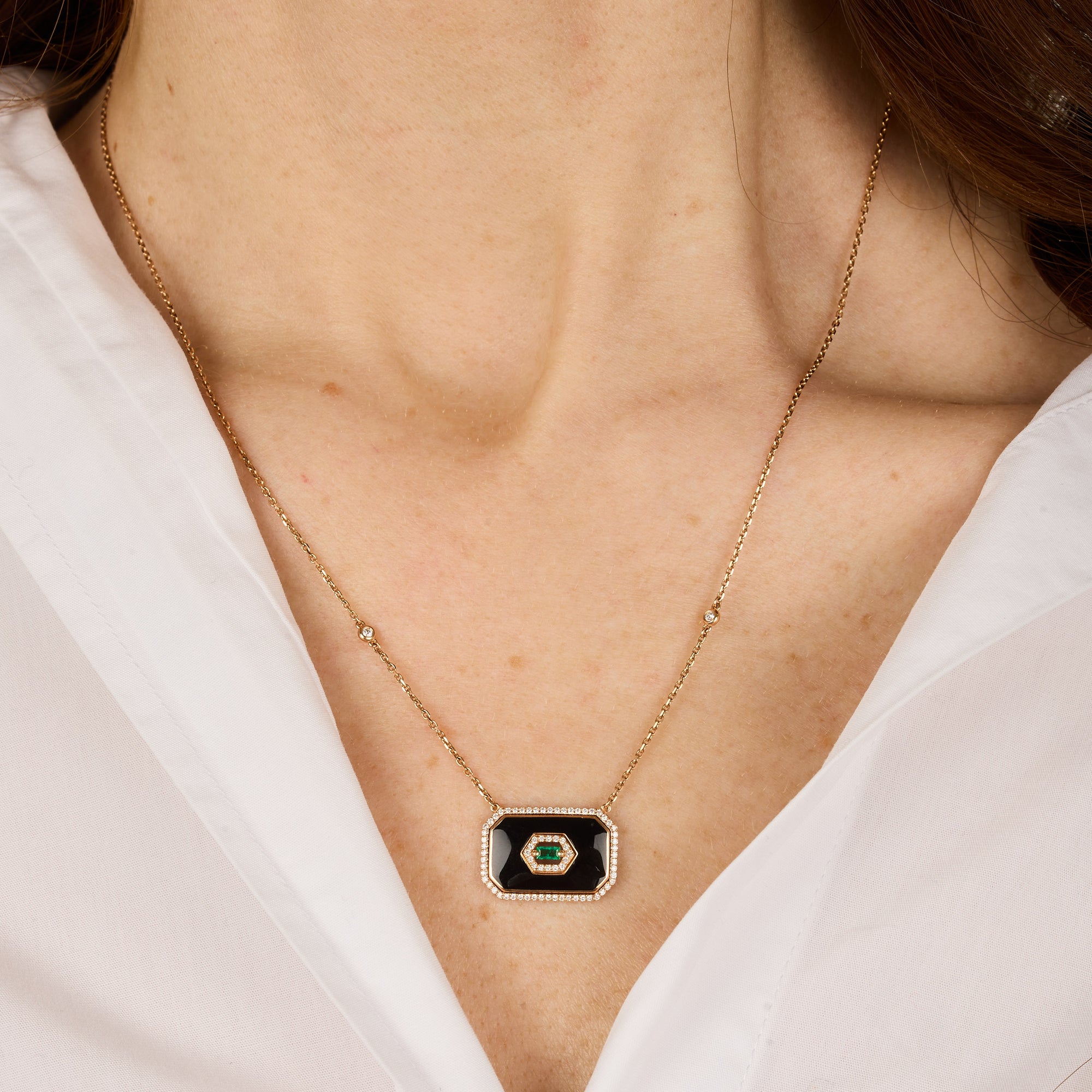 Noir Emeraude / Collier Square en Or rose 14K serti de diamants - Noir Emeraude