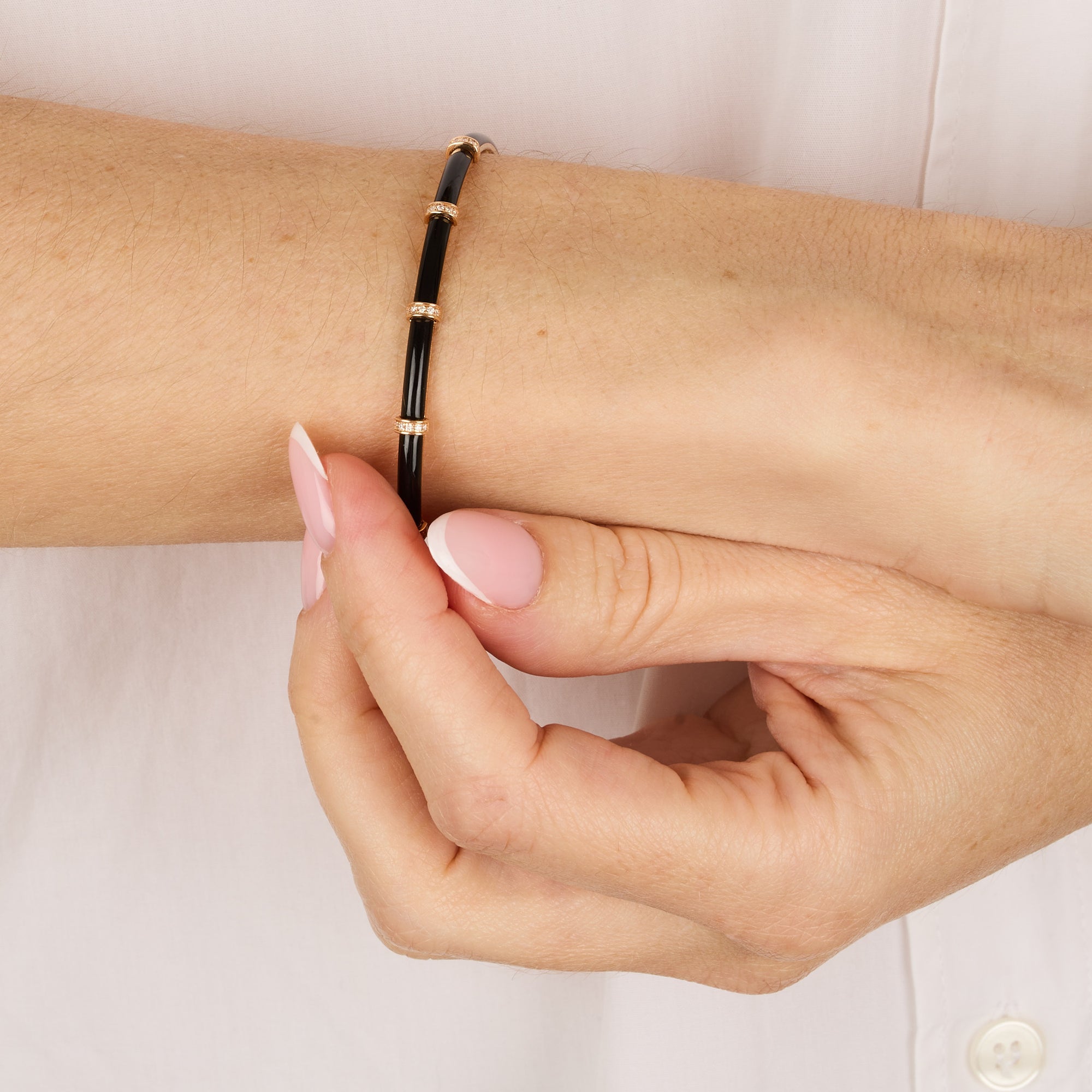 14K Pink Gold Diamond-Set Wedding Band - Black
