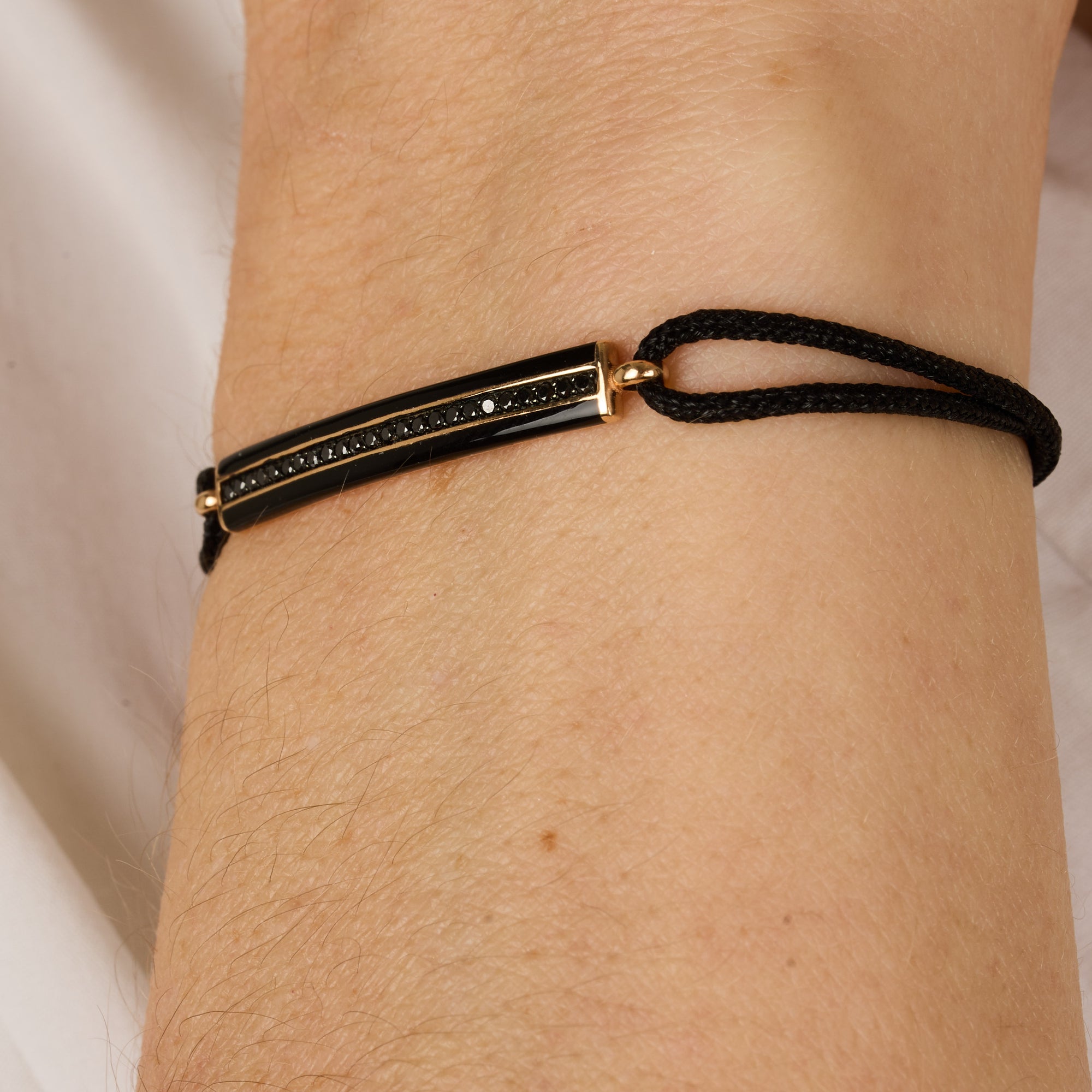 Noir / Bracelet Cordon en Or rose 18K serti de diamants - Noir