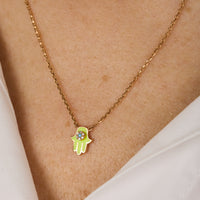 Jaune / Collier Main en Or rose 14K serti de diamant - Jaune