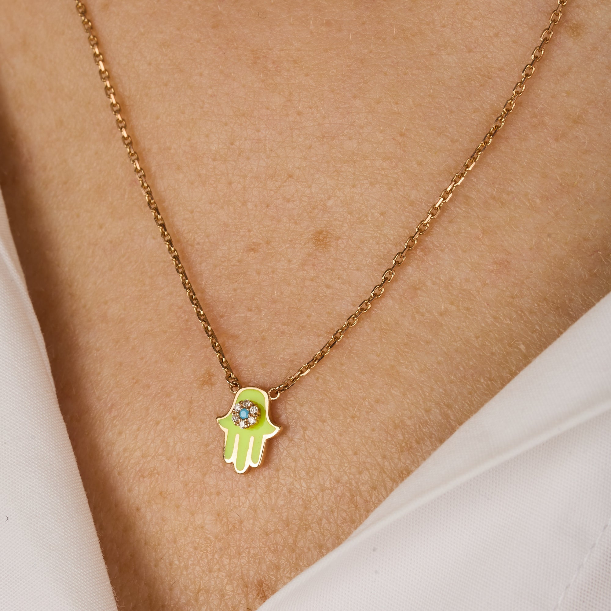 Jaune / Collier Main en Or rose 14K serti de diamant - Jaune