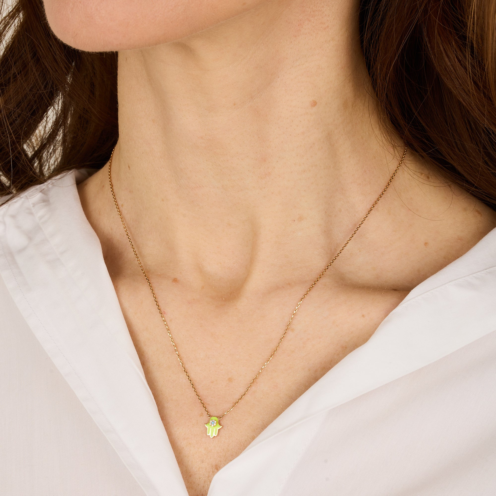 Jaune / Collier Main en Or rose 14K serti de diamant - Jaune