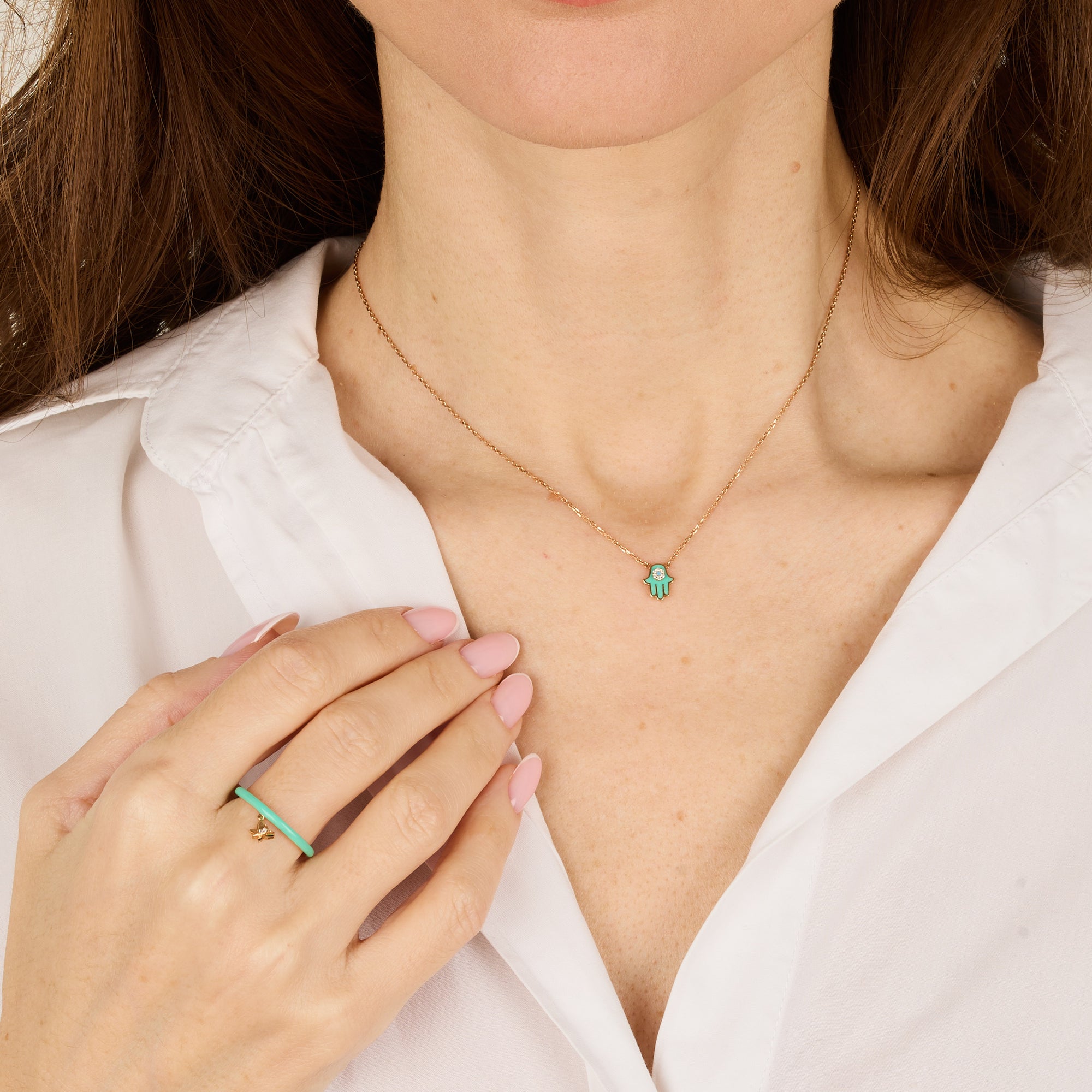 Vert / Collier Main en Or rose 14K serti de diamant - Vert
