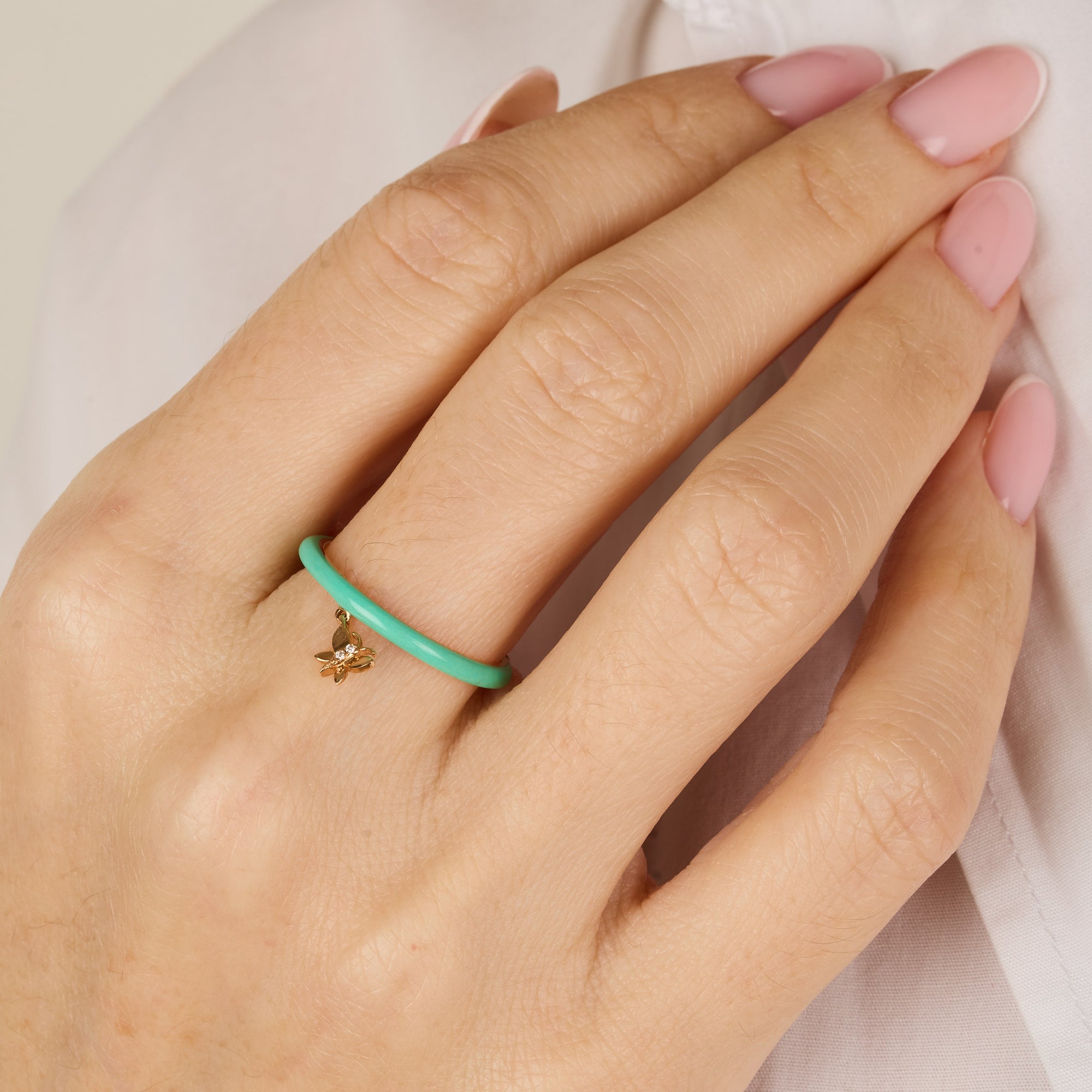 Vert / Bague Papillon en Or rose 14K sertie de diamant - Vert