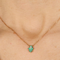 Vert / Collier Main en Or rose 14K serti de diamant - Vert