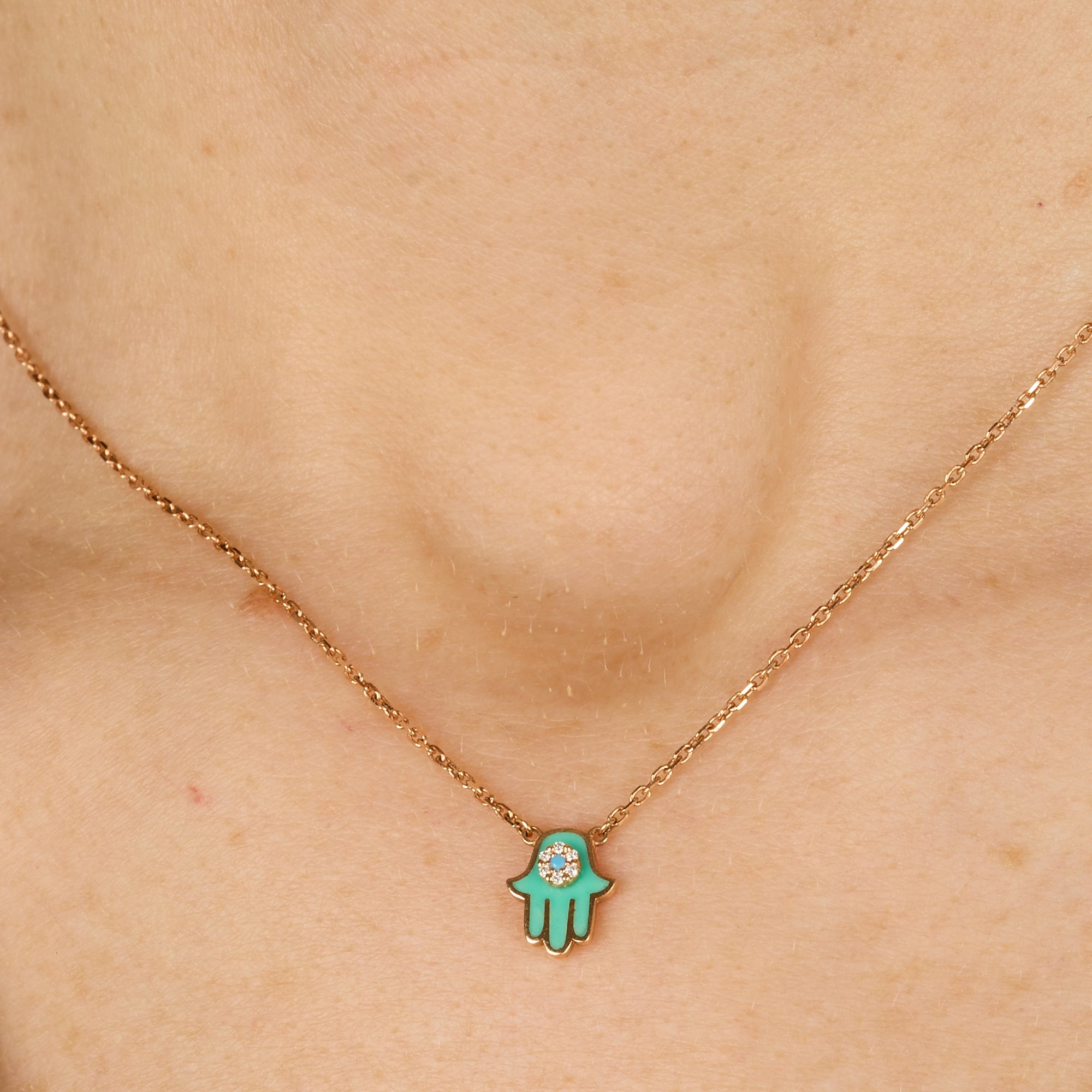 Vert / Collier Main en Or rose 14K serti de diamant - Vert
