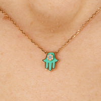 Vert / Collier Main en Or rose 14K serti de diamant - Vert