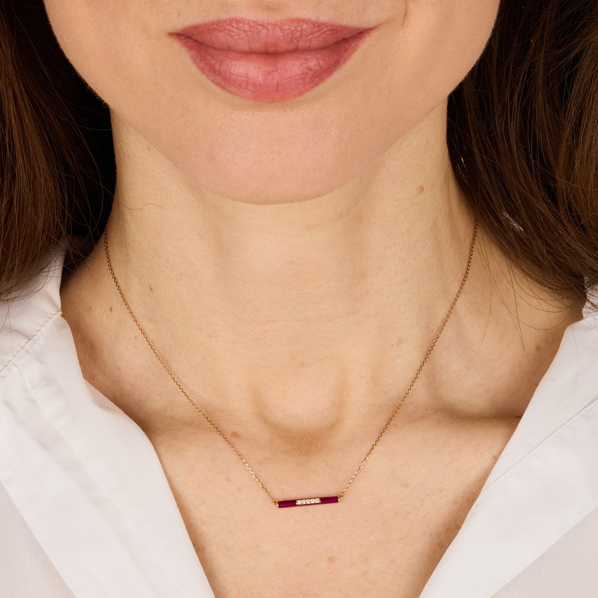 Aubergine / Collier Émail en Or rose 14K serti de diamants - Aubergine