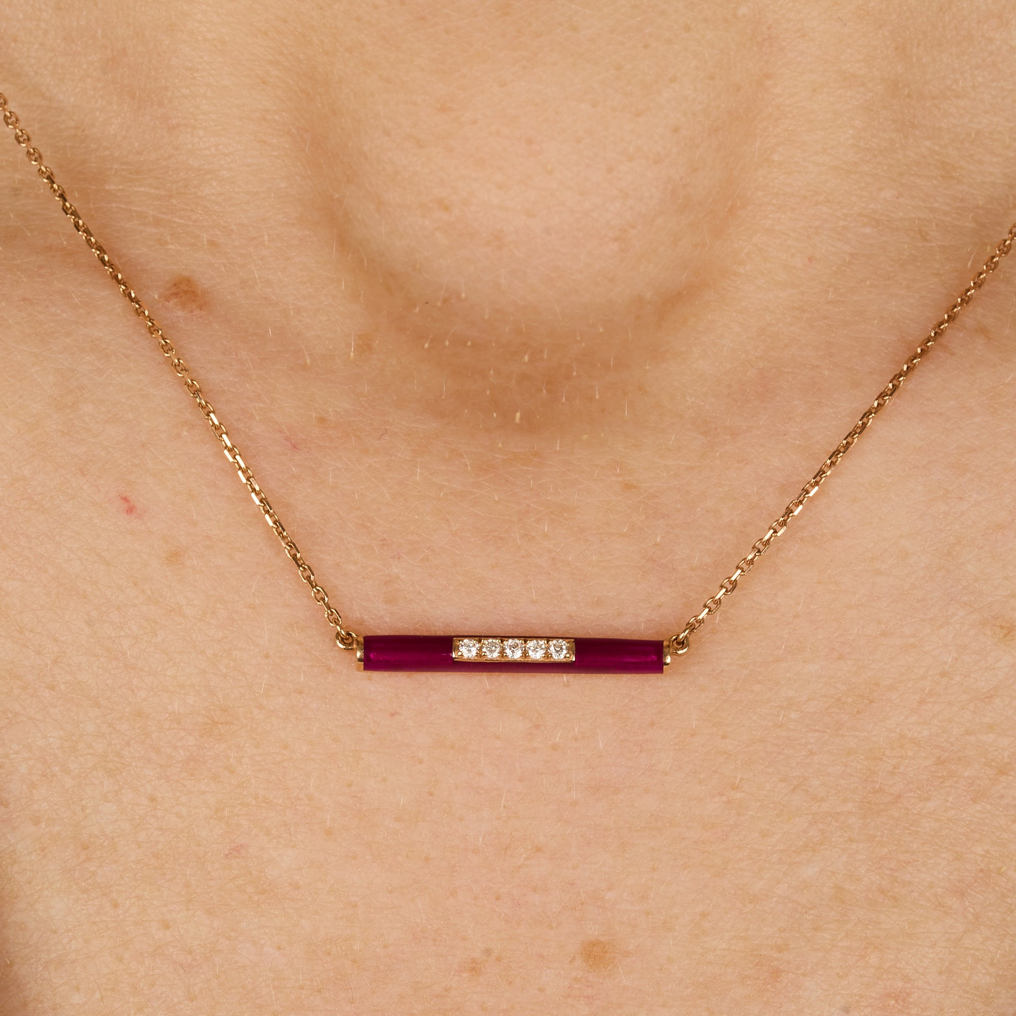 Aubergine / Collier Émail en Or rose 14K serti de diamants - Aubergine