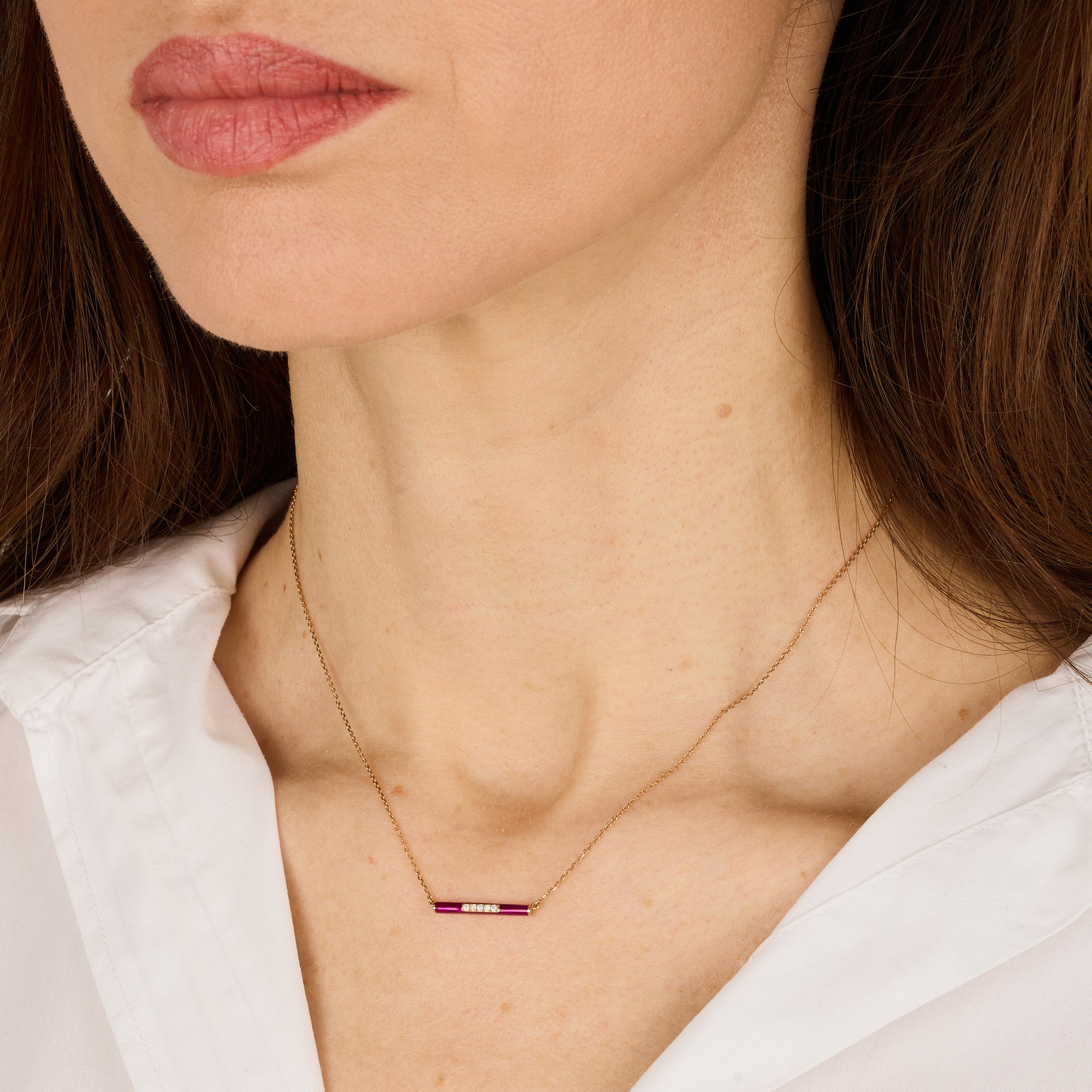 Aubergine / Collier Émail en Or rose 14K serti de diamants - Aubergine
