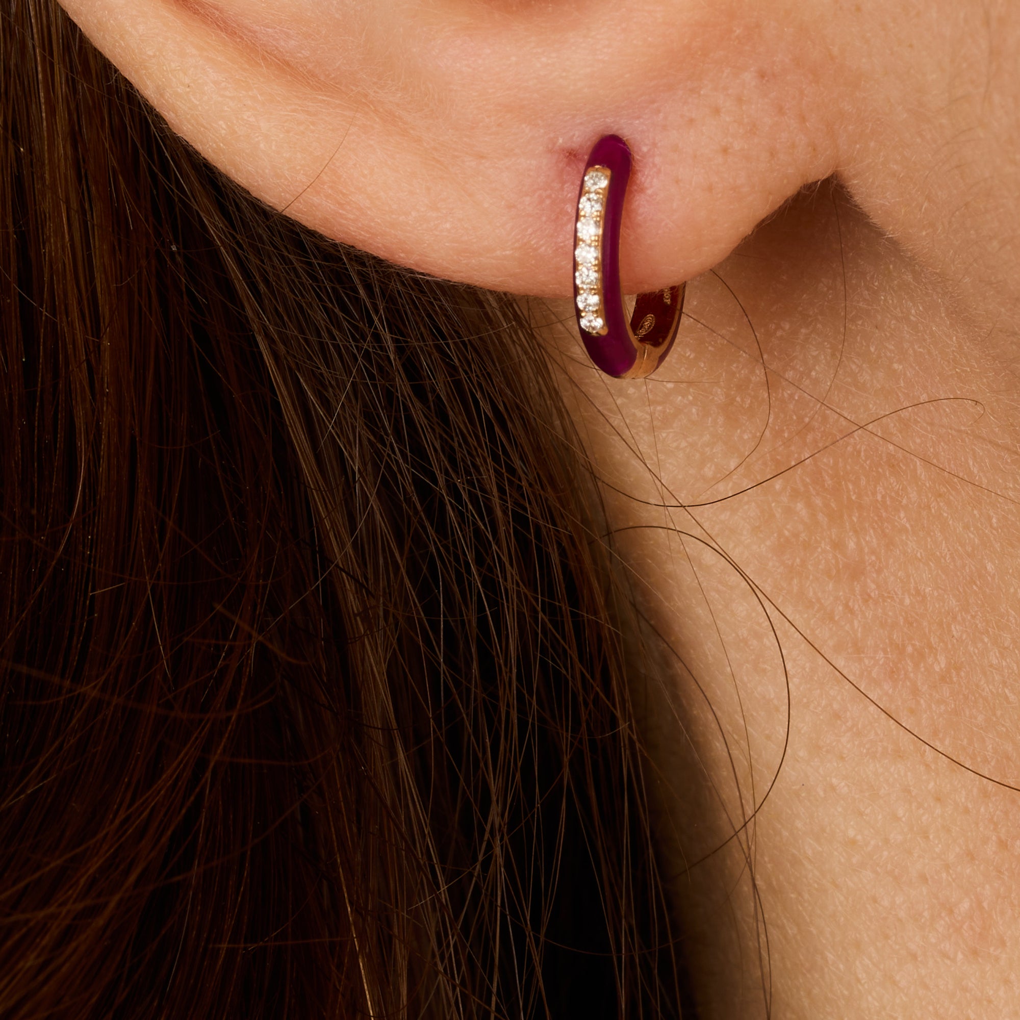 Aubergine / Mono boucle Émail en Or rose 18K sertie de diamants - Aubergine