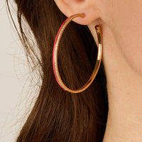 Rose fluo / Créoles Double C Art Deco en Or rose 14K serties de diamants - Rose fluo