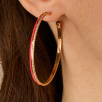 Rose fluo / Créoles Double C Art Deco en Or rose 18K serties de diamants - Rose fluo