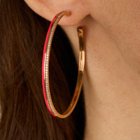 Rose fluo / Créoles Double C Art Deco en Or rose 18K serties de diamants - Rose fluo
