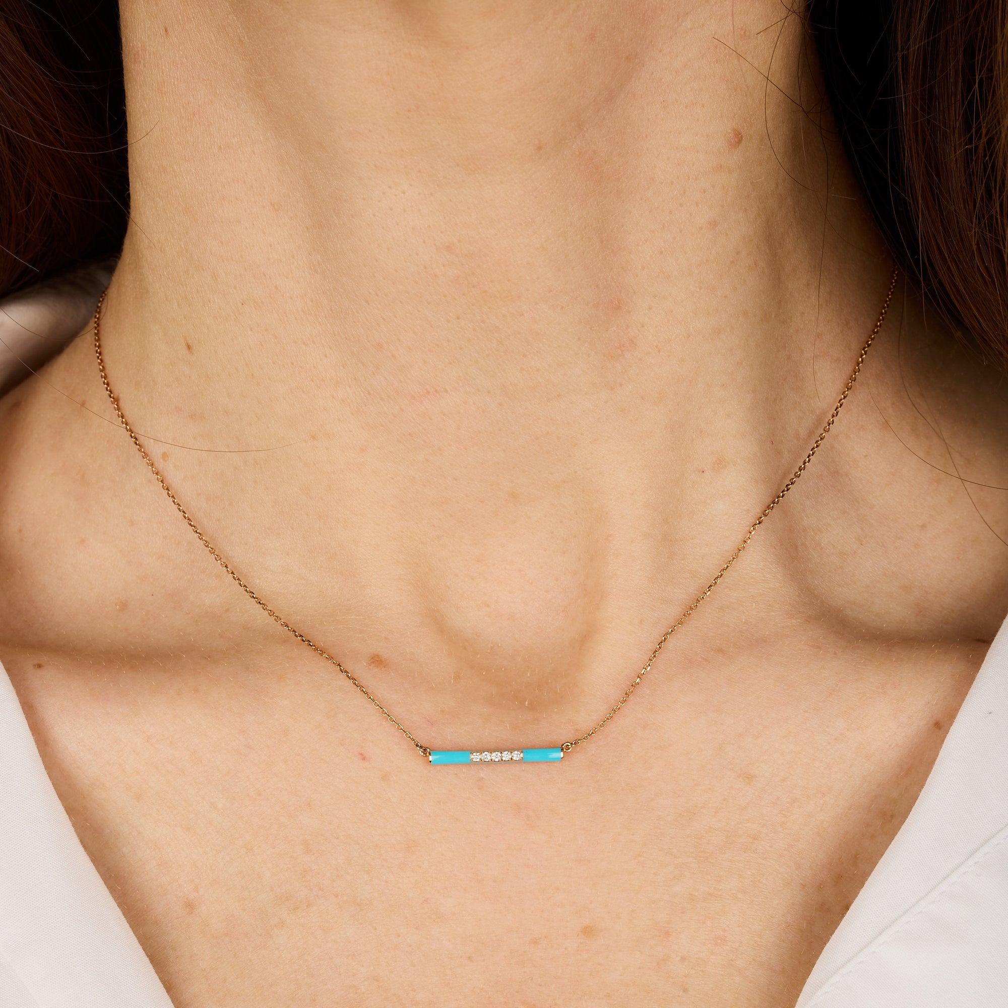 Bleu / Collier Marbella en Or rose 14K serti de diamants - Bleu
