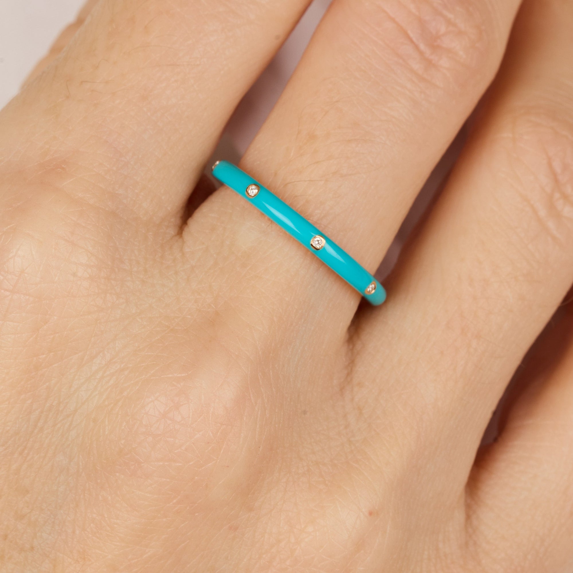 Bleu Turquoise / Bague Art Déco en Or rose 18K sertie de diamants - Bleu Turquoise