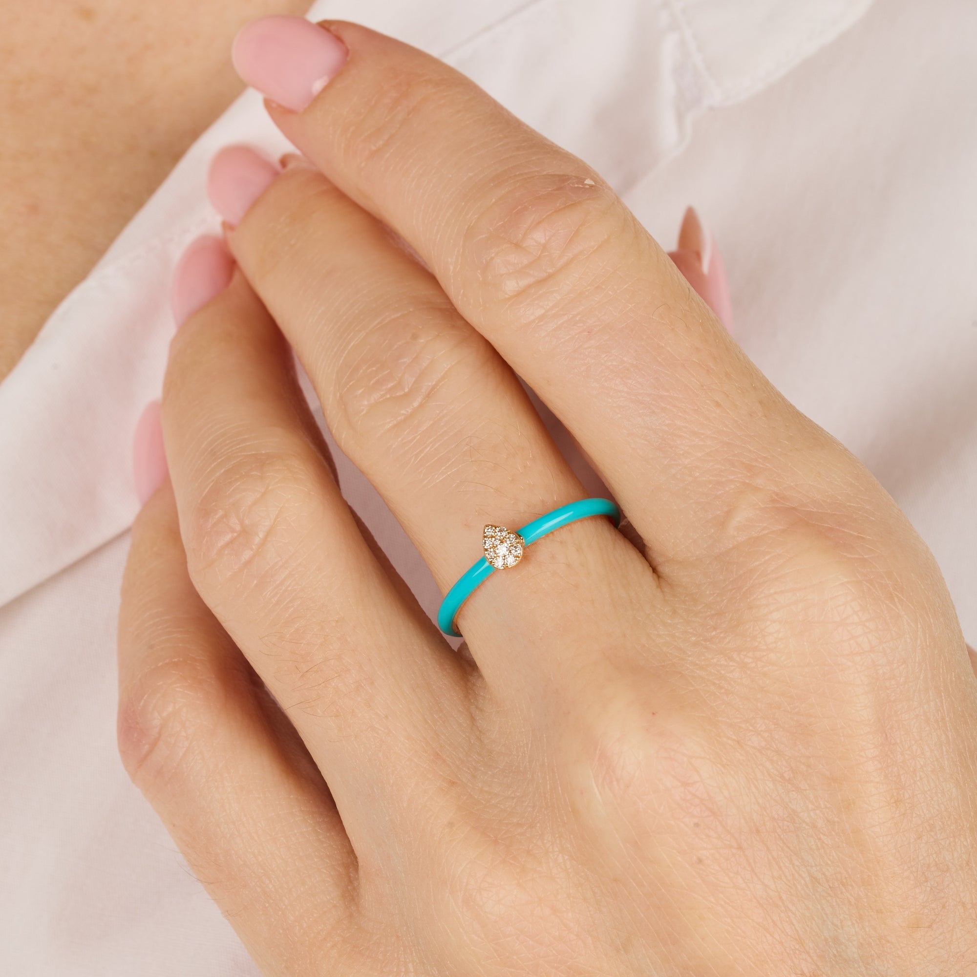 Bleu Turquoise / Bague Poire Art Deco en Or rose 18K sertie de diamants - Bleu Turquoise