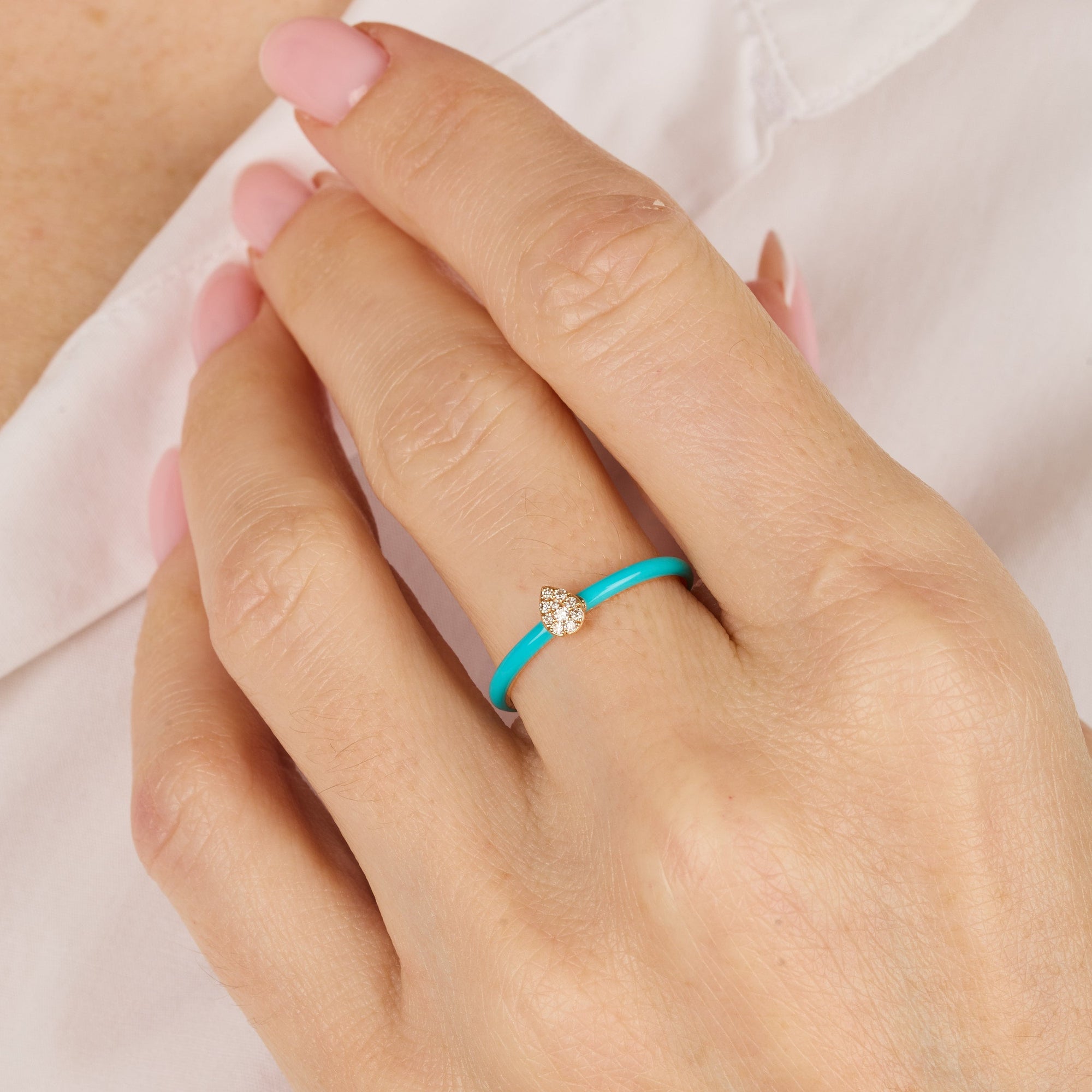 Bleu Turquoise / Bague Art Déco en Or rose 18K sertie de diamants - Bleu Turquoise