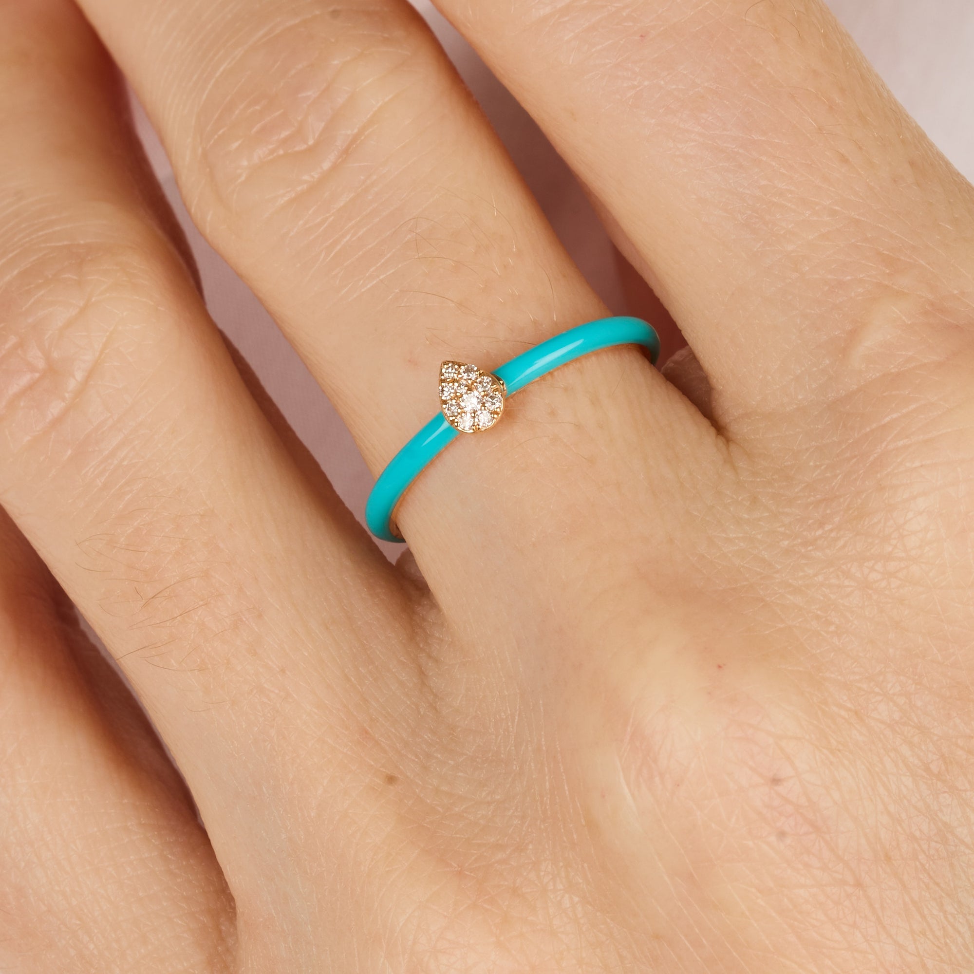 Bleu Turquoise / Bague Poire Art Deco en Or rose 18K sertie de diamants - Bleu Turquoise