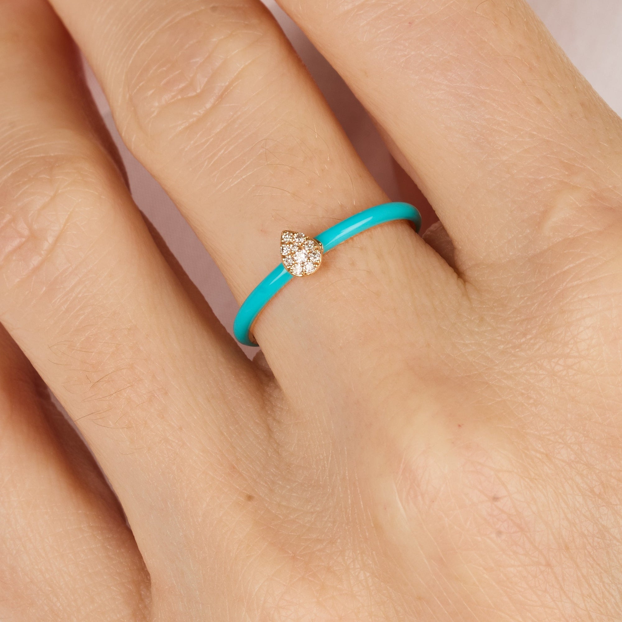 Bleu Turquoise / Bague Art Déco en Or rose 18K sertie de diamants - Bleu Turquoise