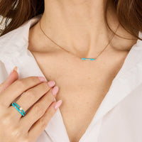 Bleu Turquoise / Bague Art Déco en Or rose 18K sertie de diamants - Bleu Turquoise