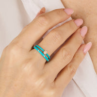 Bleu Turquoise / Bague Poire Art Deco en Or rose 18K sertie de diamants - Bleu Turquoise