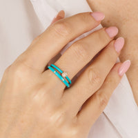 Bleu Turquoise / Bague Art Déco en Or rose 18K sertie de diamants - Bleu Turquoise