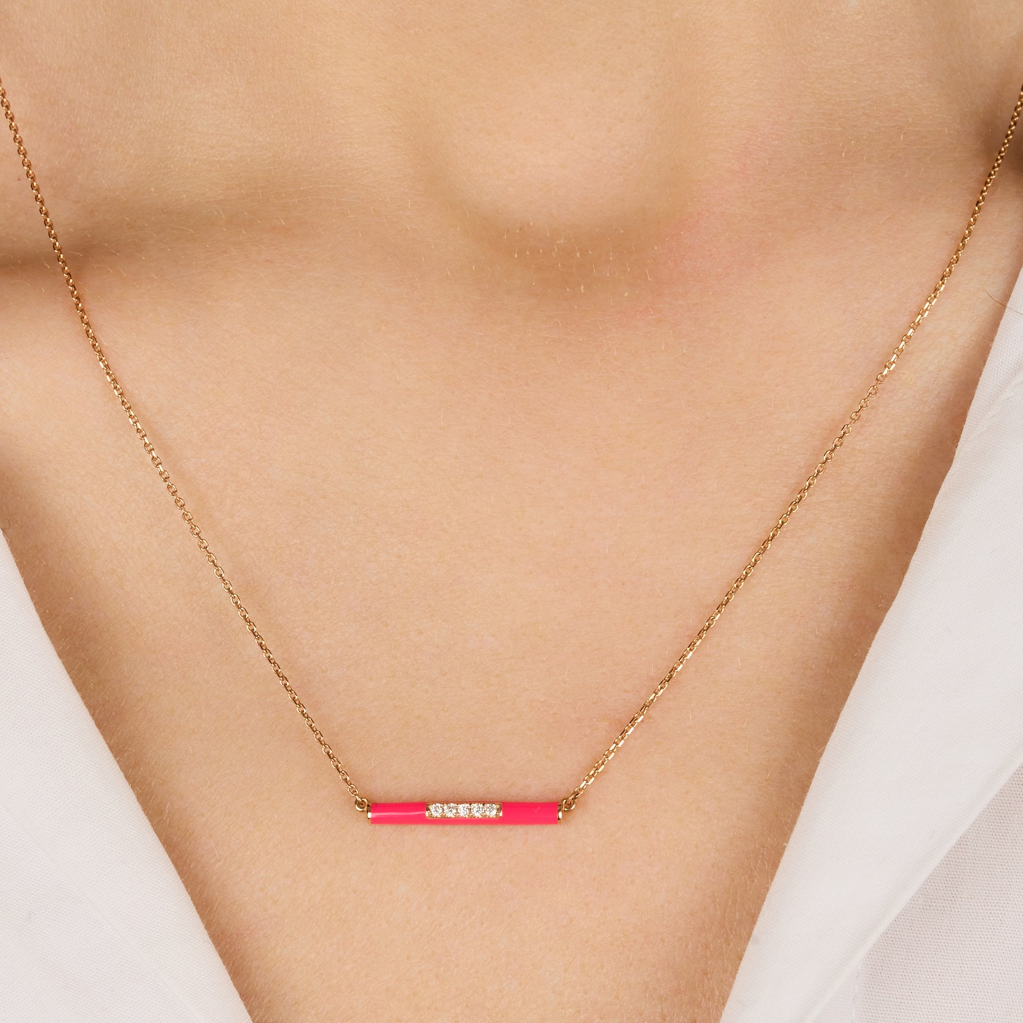 14K pink gold necklace set with diamonds - Pink