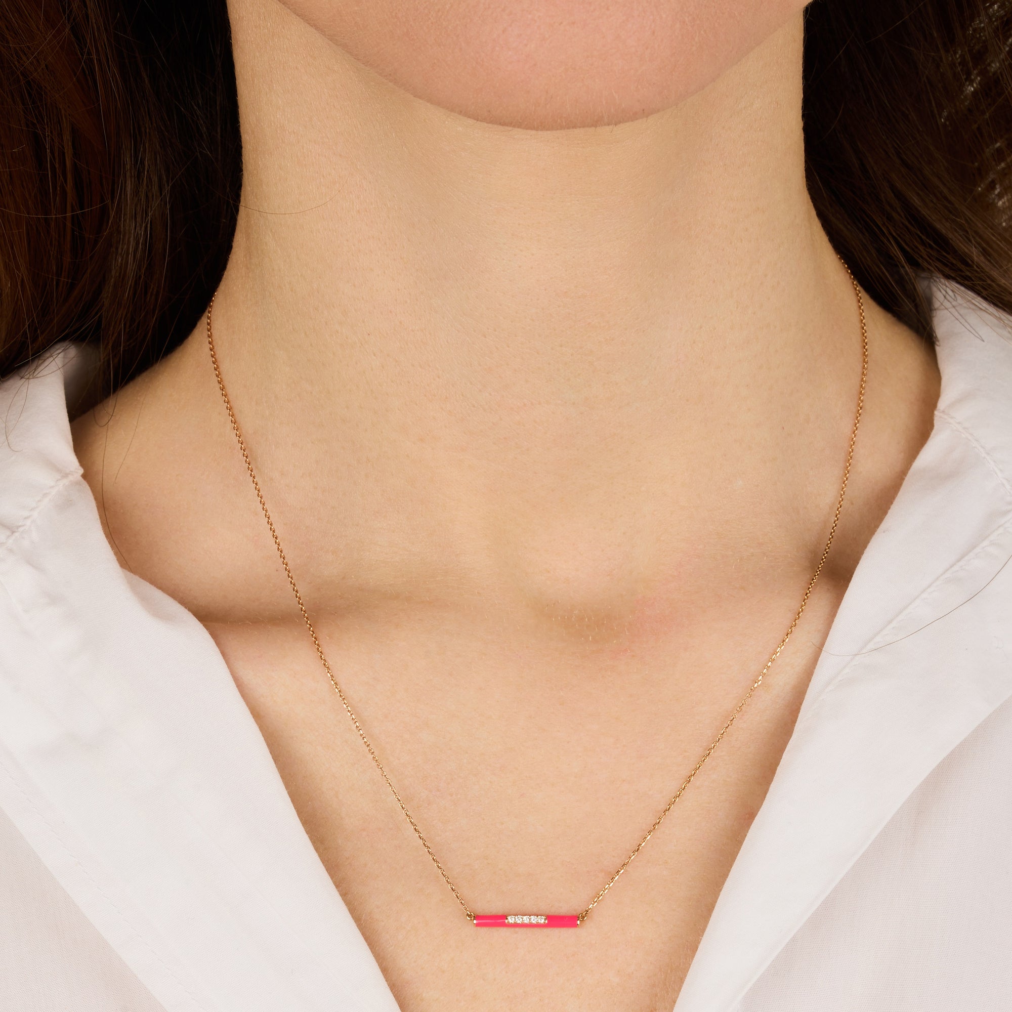 14K pink gold necklace set with diamonds - Pink