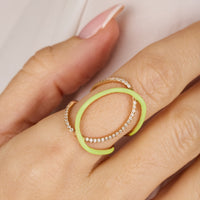 Jaune Fluo / Bague Double C Art Deco en Or rose 18K sertie de diamants - Jaune Fluo