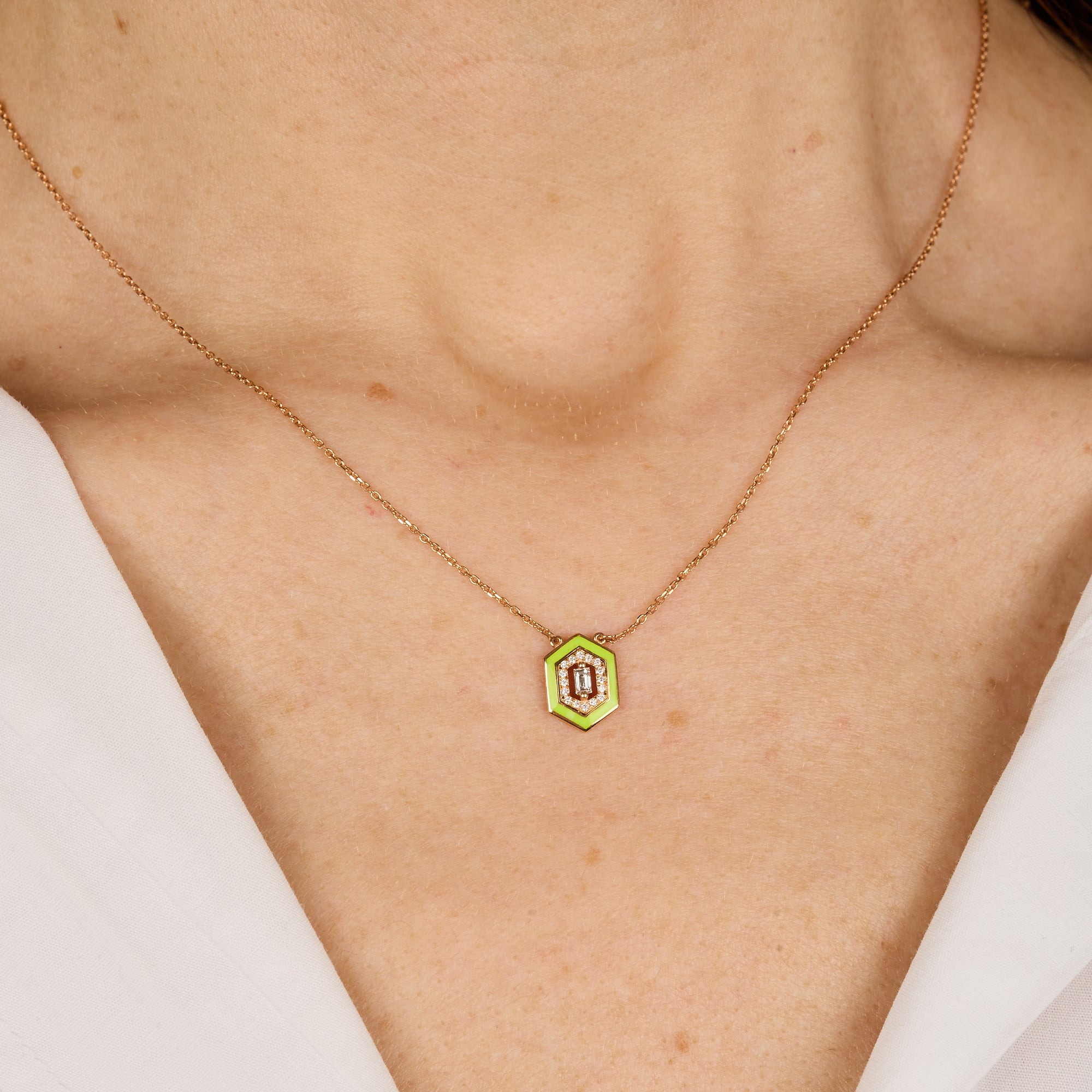 Jaune Fluo / Collier Art Déco Square en Or rose 14K serti de diamants - Jaune Fluo