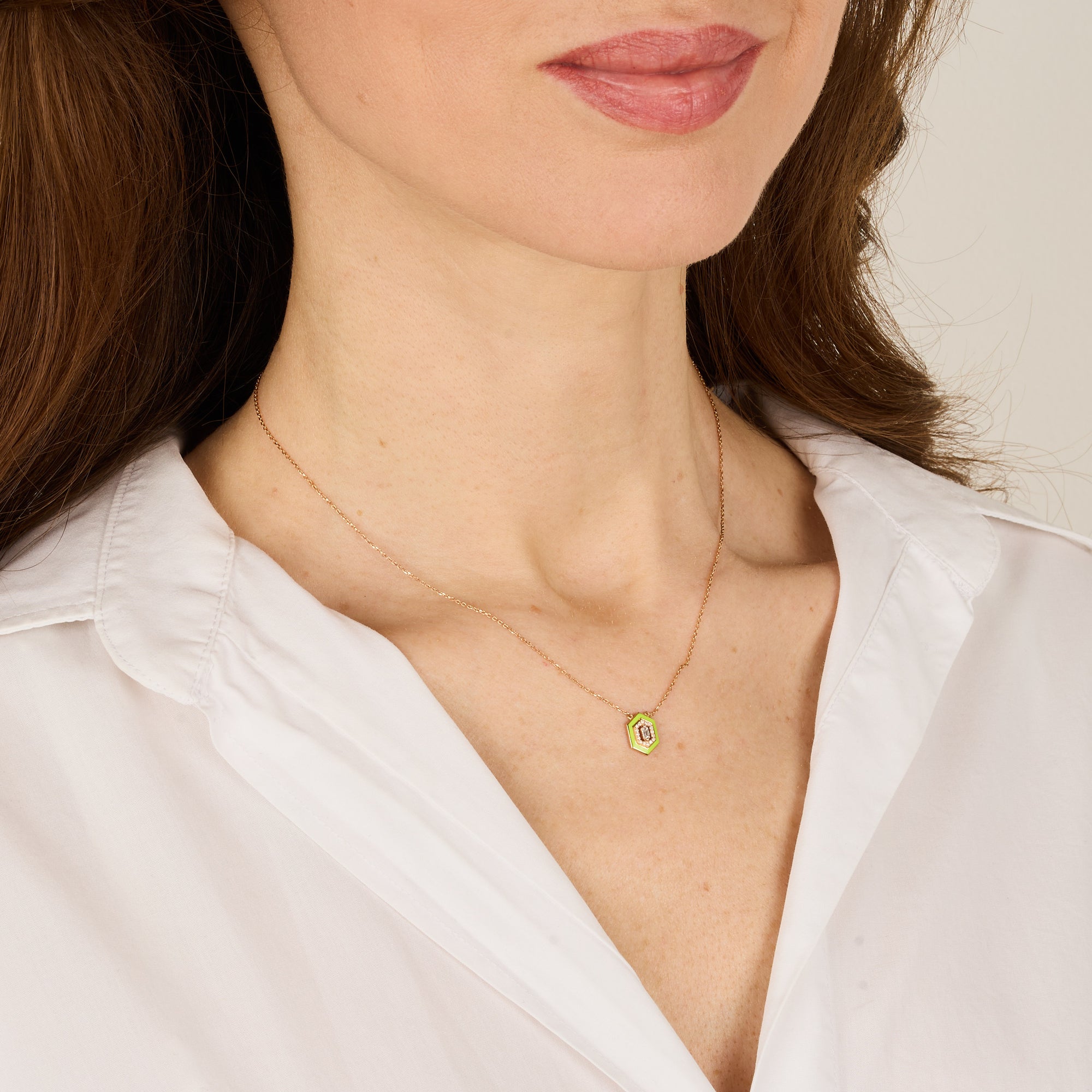 Jaune Fluo / Collier Art Déco Square en Or rose 14K serti de diamants - Jaune Fluo