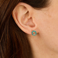 Bleu / Bijou d'Oreille Hexagone Marbella en Or rose 14K serti de diamants - Bleu