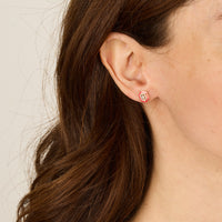 Rose fluo / Mono boucle Hexagone Art Deco en Or rose 14K sertie de diamants - Rose fluo