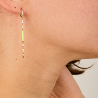 Jaune Fluo / Mono boucle longue Art Deco en Or rose 14K sertie de diamants - Jaune Fluo