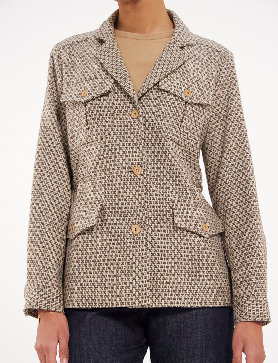 8qty RELIQUAT 120€ 37,5%  / Veste Flipper saharienne en laine - Brown Ecru