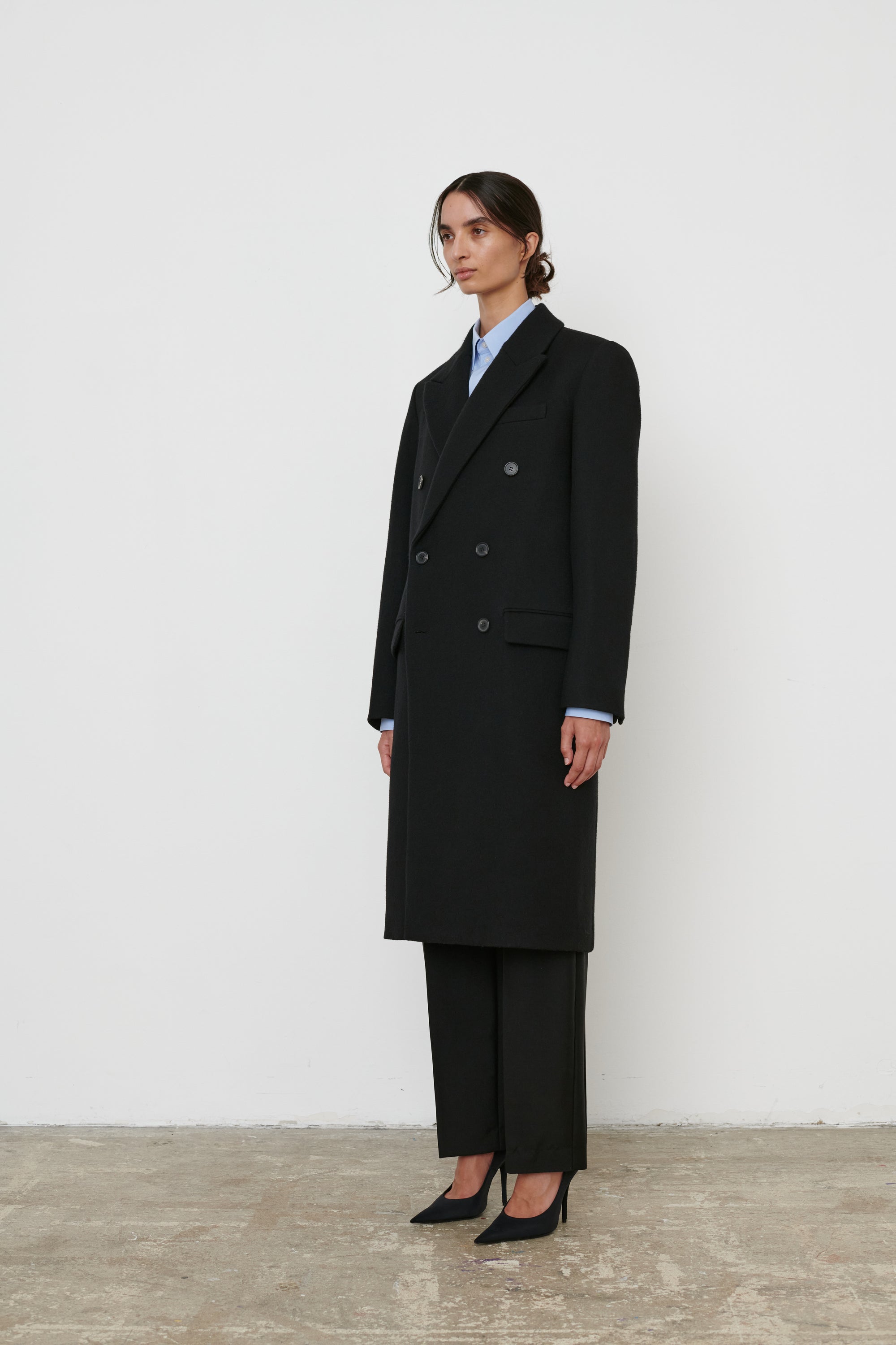 Classic Double Breasted Coat - Black