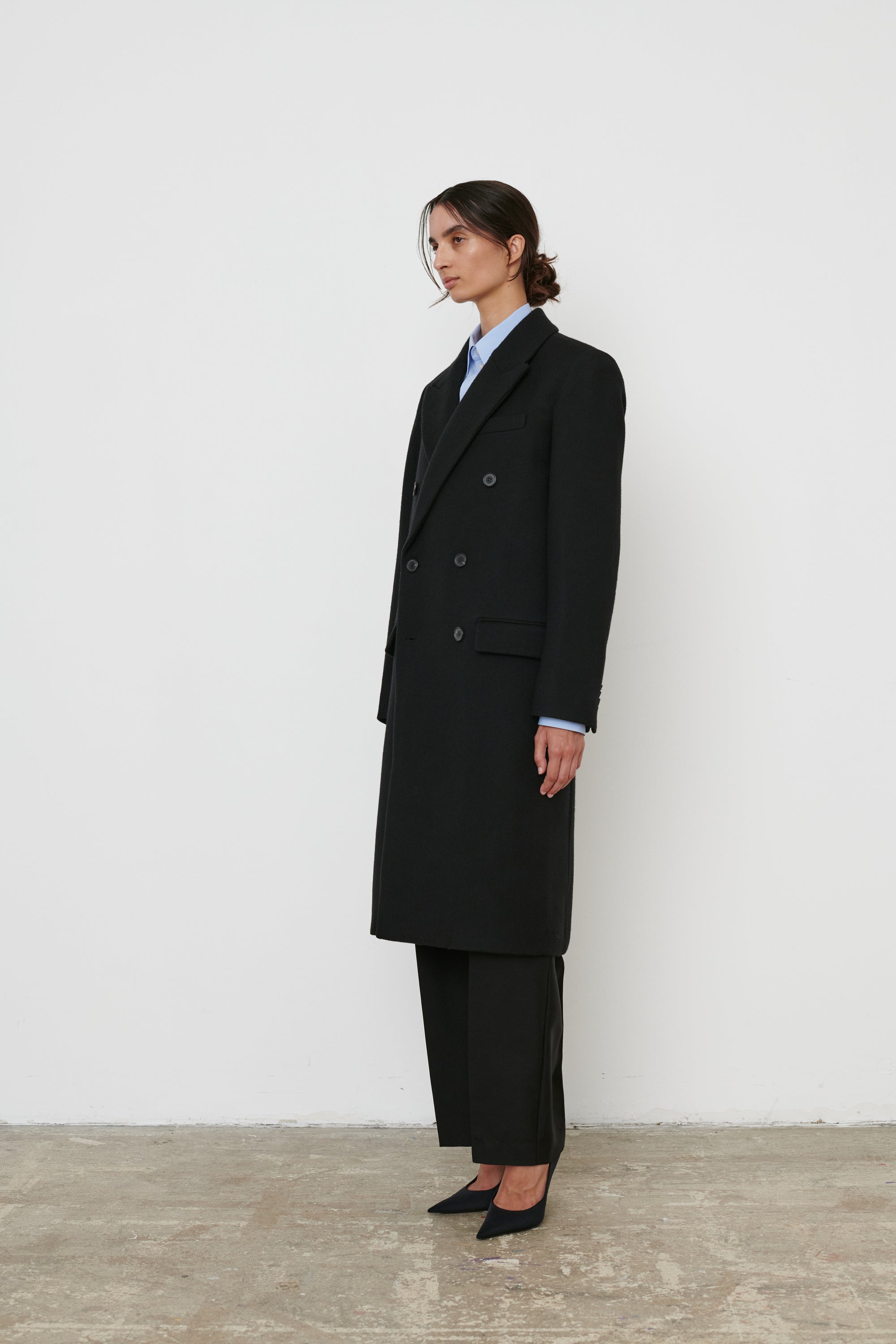 Classic Double Breasted Coat - Black
