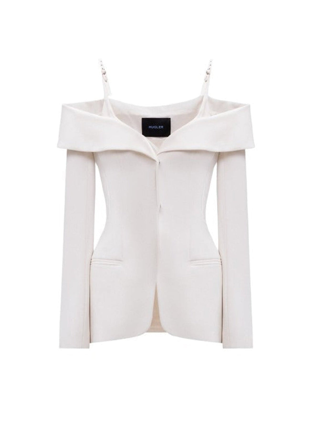 SNOW // white sculptural off-shoulder jacket