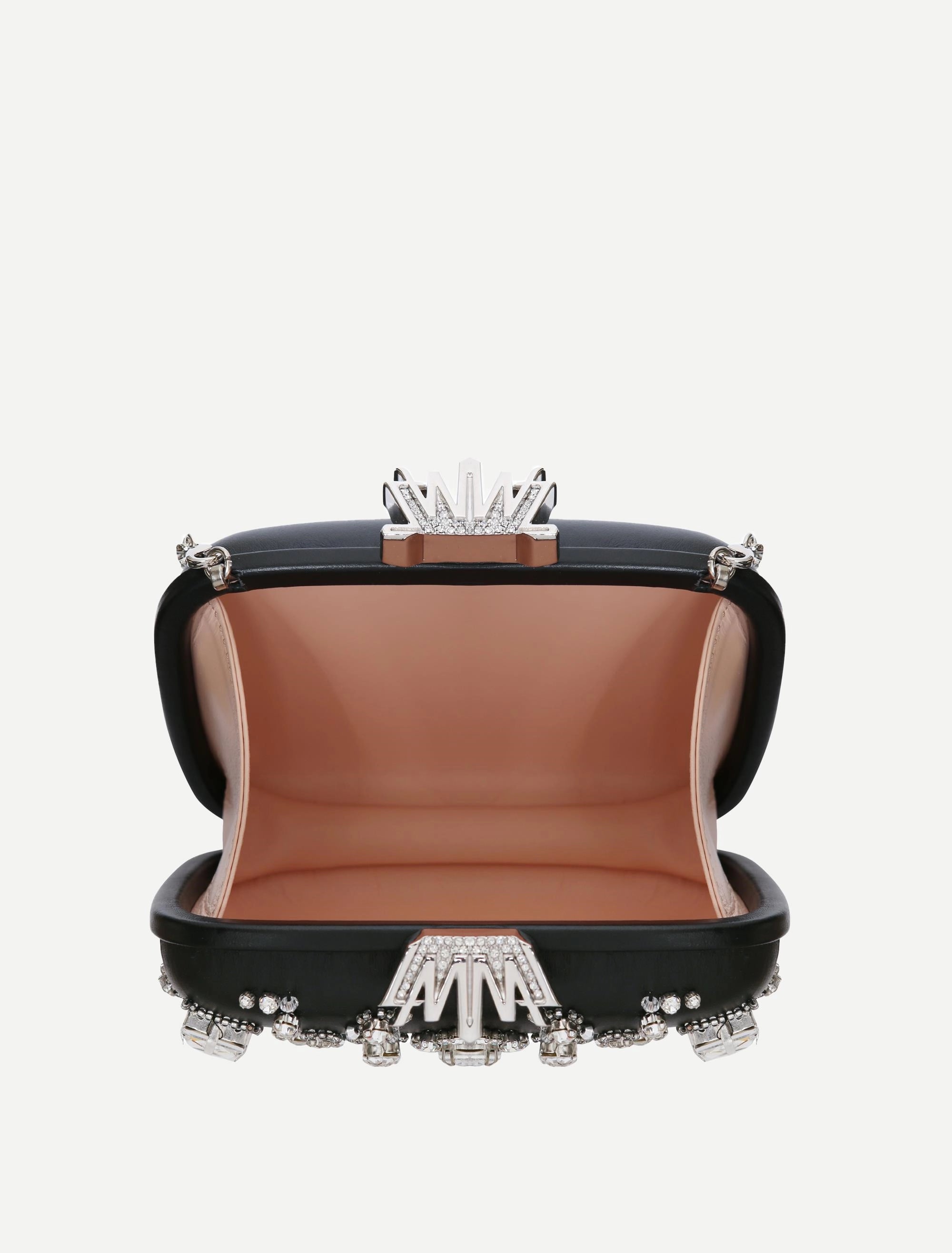 Leather rhinestone minaudière - Raven