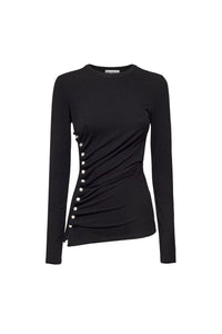 Long-sleeved draped top with sparkle - Black