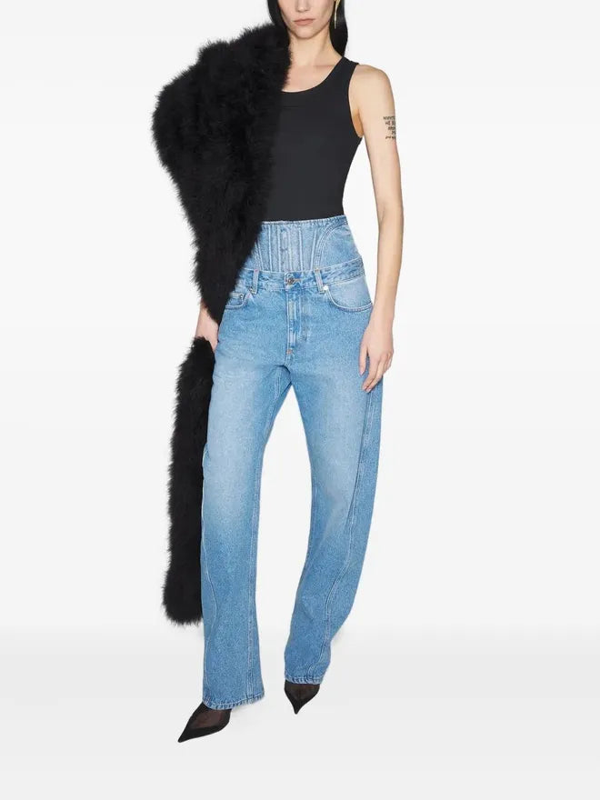 MEDIUM BLUE // washed blue high-waisted corset jeans