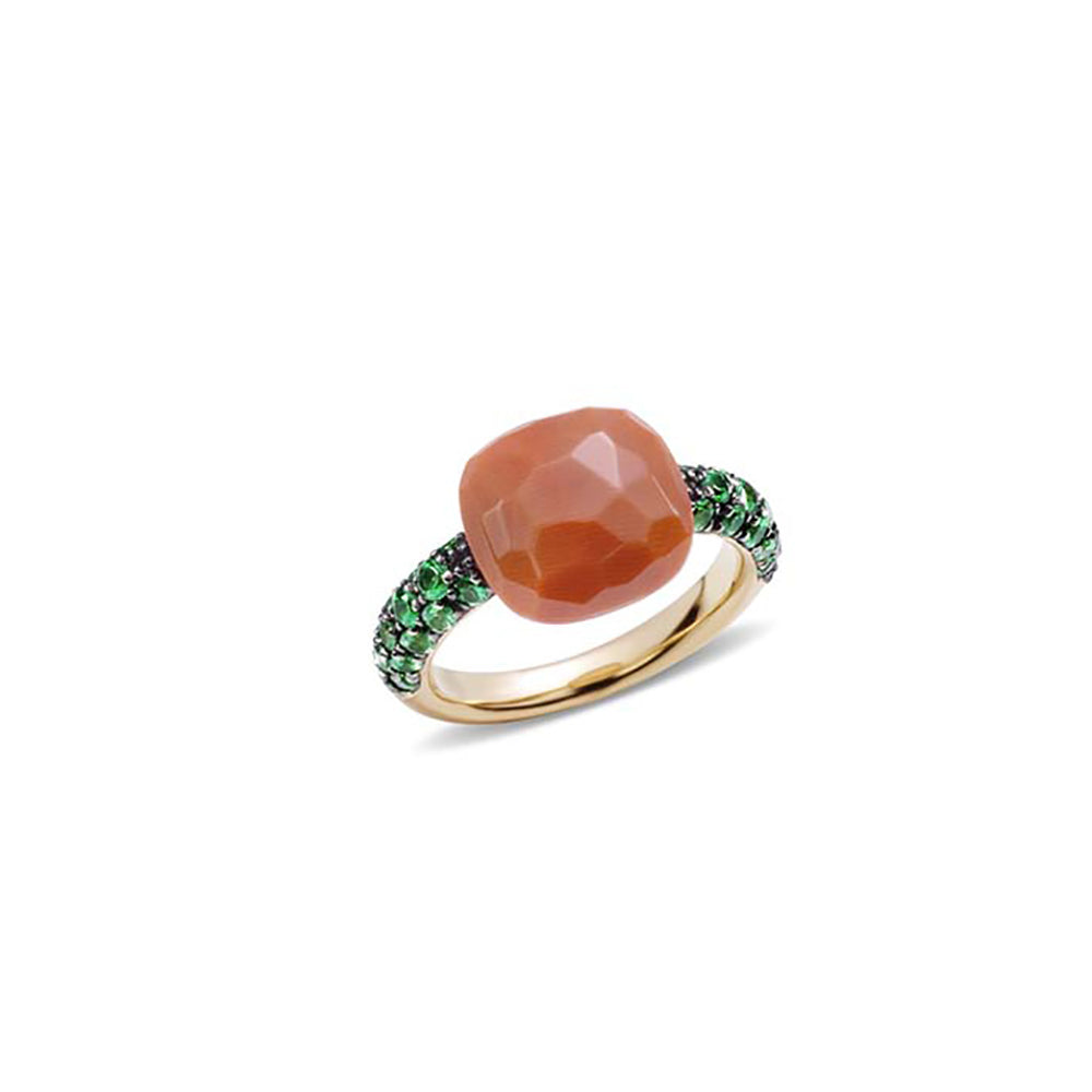Bague Capri en Or rose 18K & Corail et Grenat tsavorite