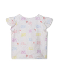 Blouse en percale brodée de coeurs - Blanc